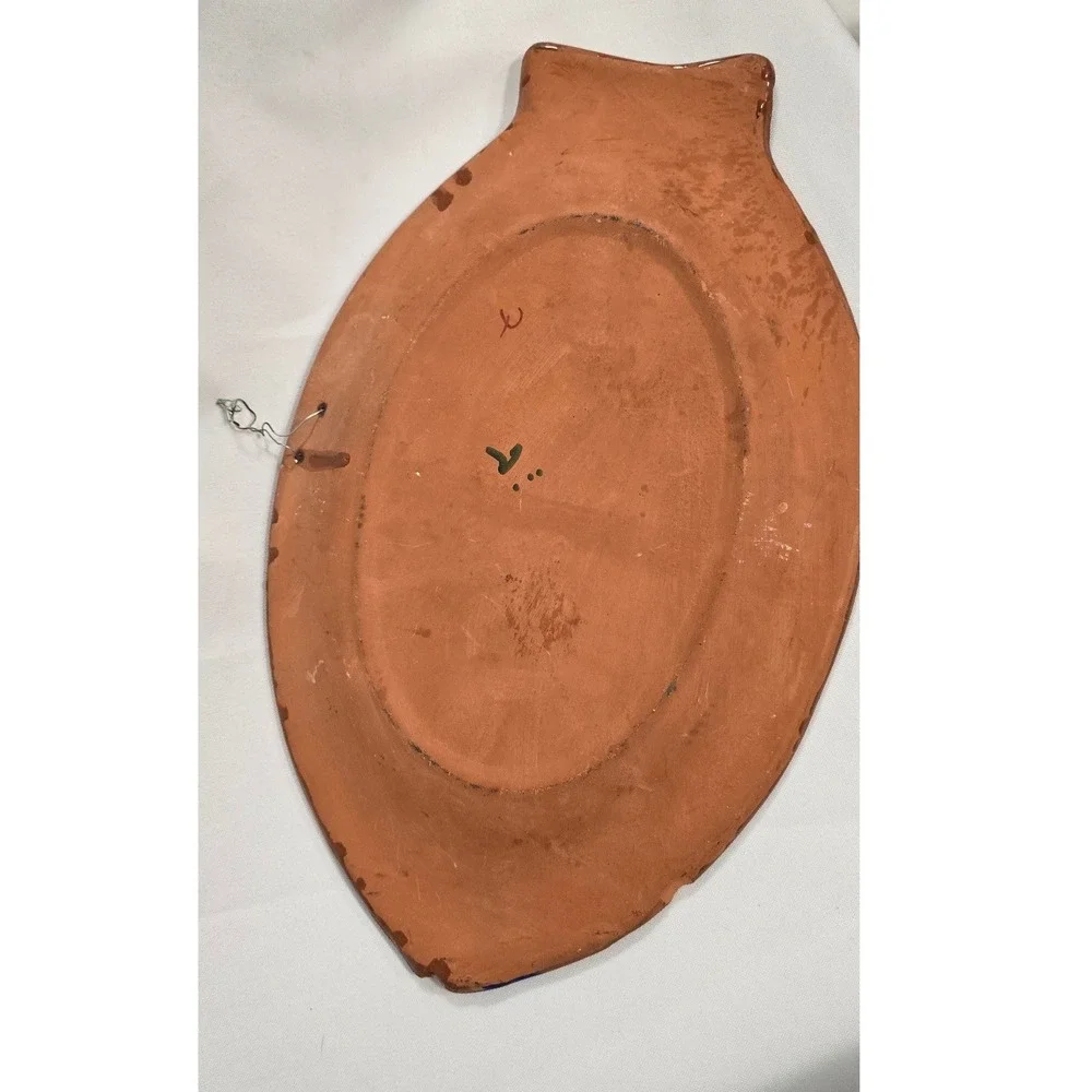 Vtg Mexican family storyteller fish‎ terracotta wall art hand painted plate